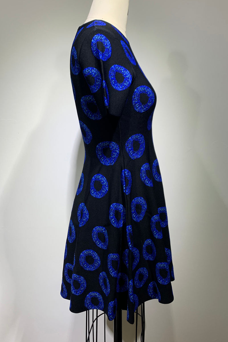 Iris Pattern Flared Knit Dress In Black