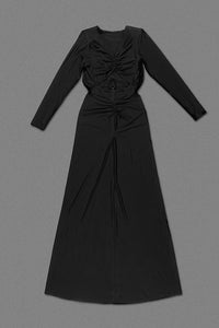 Vestido de punto con aberturas y fruncido en negro
