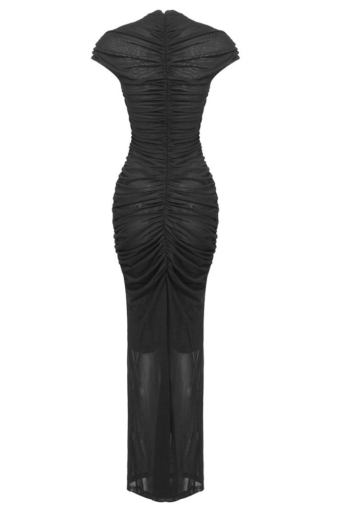 Keyhole Little Black Mesh Maxi Dress