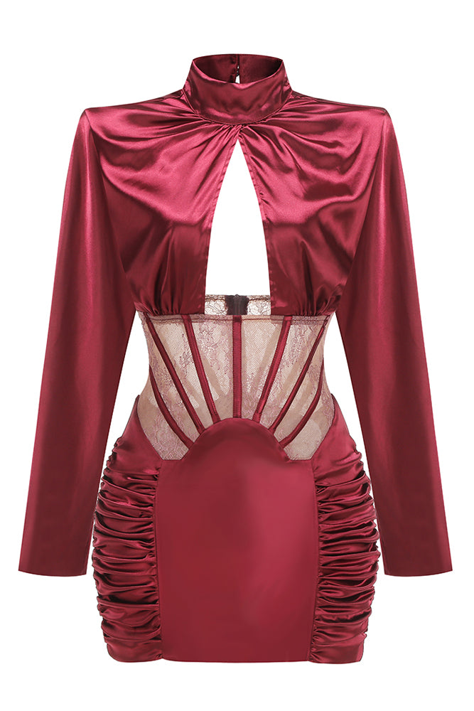 Lace-panel Gathered Mini Dress