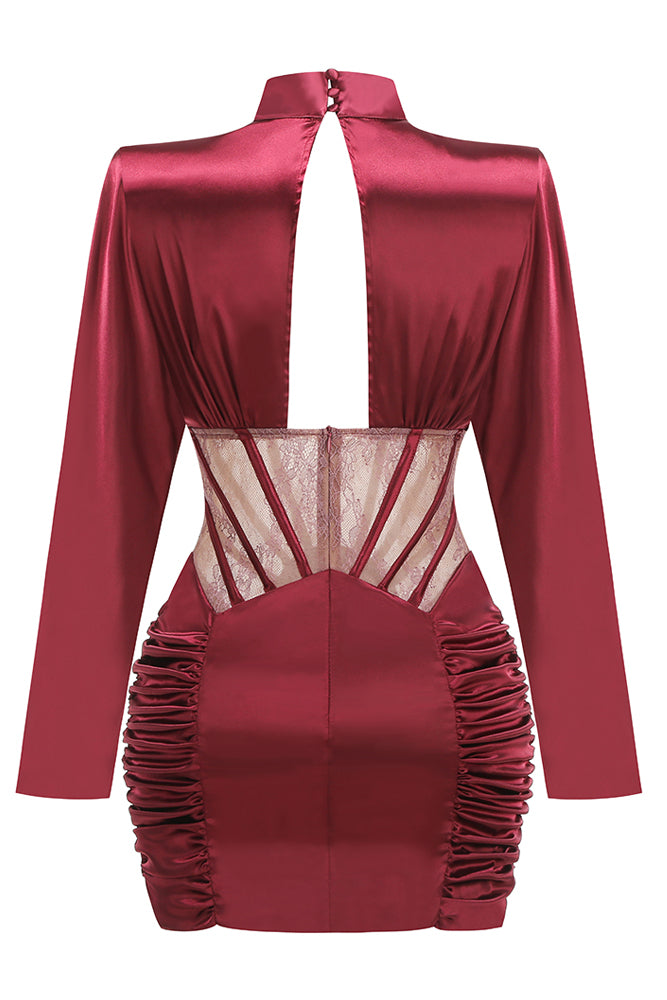 Lace-panel Gathered Mini Dress