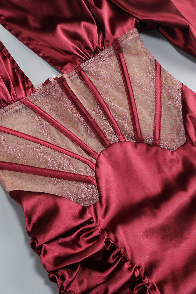 Lace-panel Gathered Mini Dress