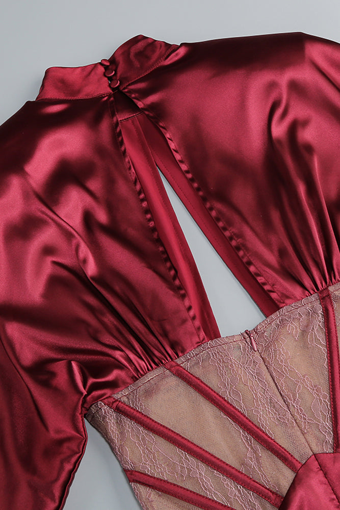 Lace-panel Gathered Mini Dress