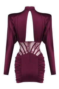 Lace-panel Gathered Mini Dress