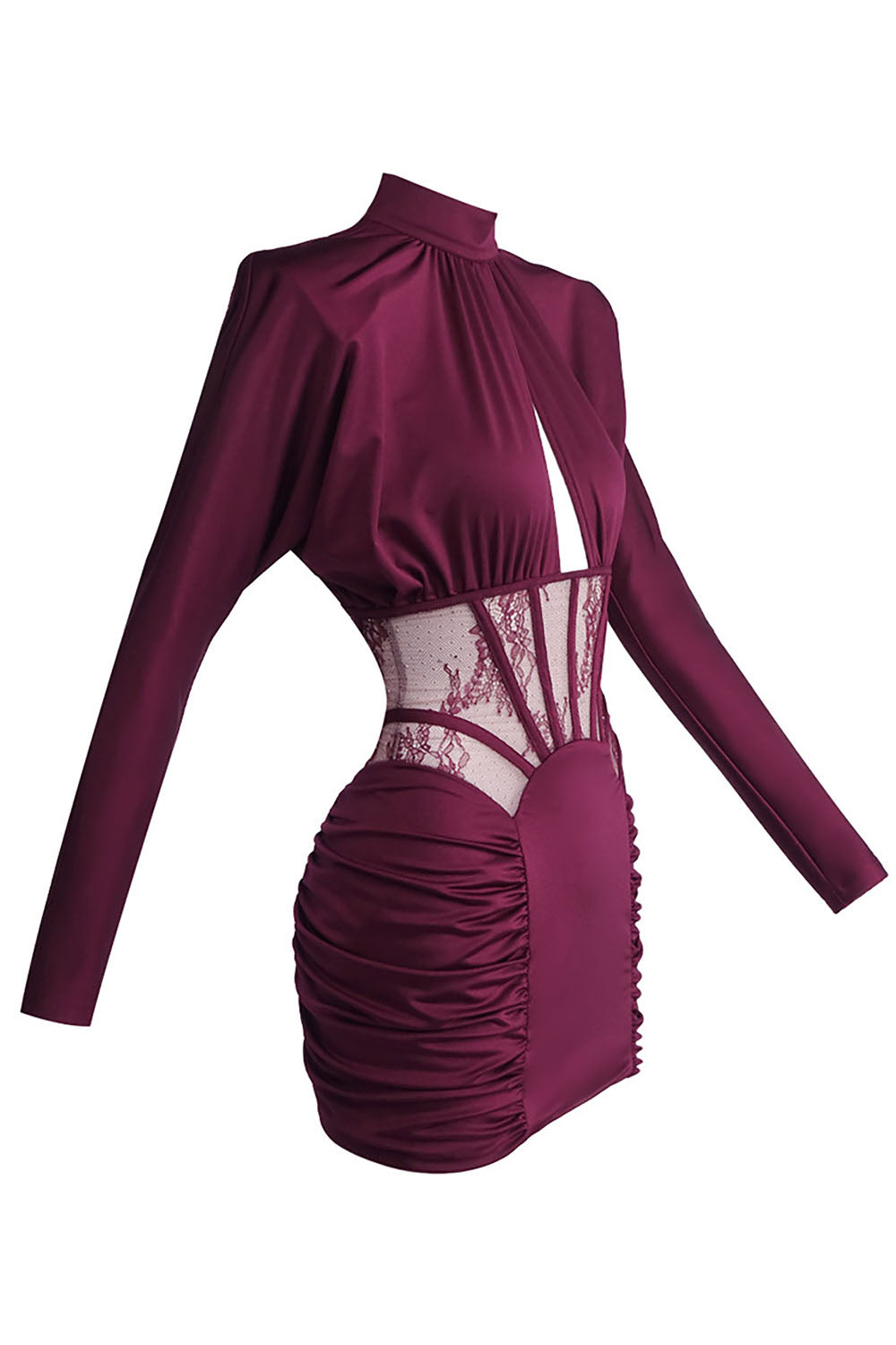 Lace-panel Gathered Mini Dress