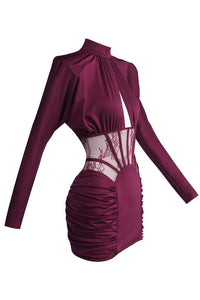 Lace-panel Gathered Mini Dress