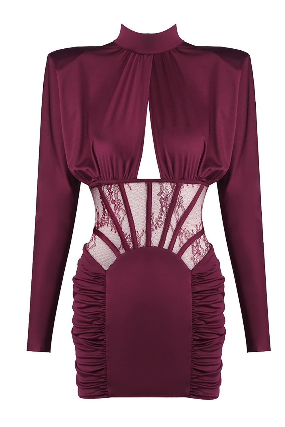 Lace-panel Gathered Mini Dress