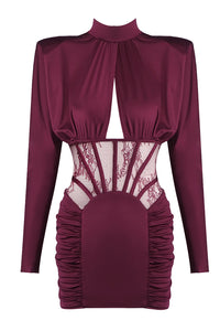 Lace-panel Gathered Mini Dress