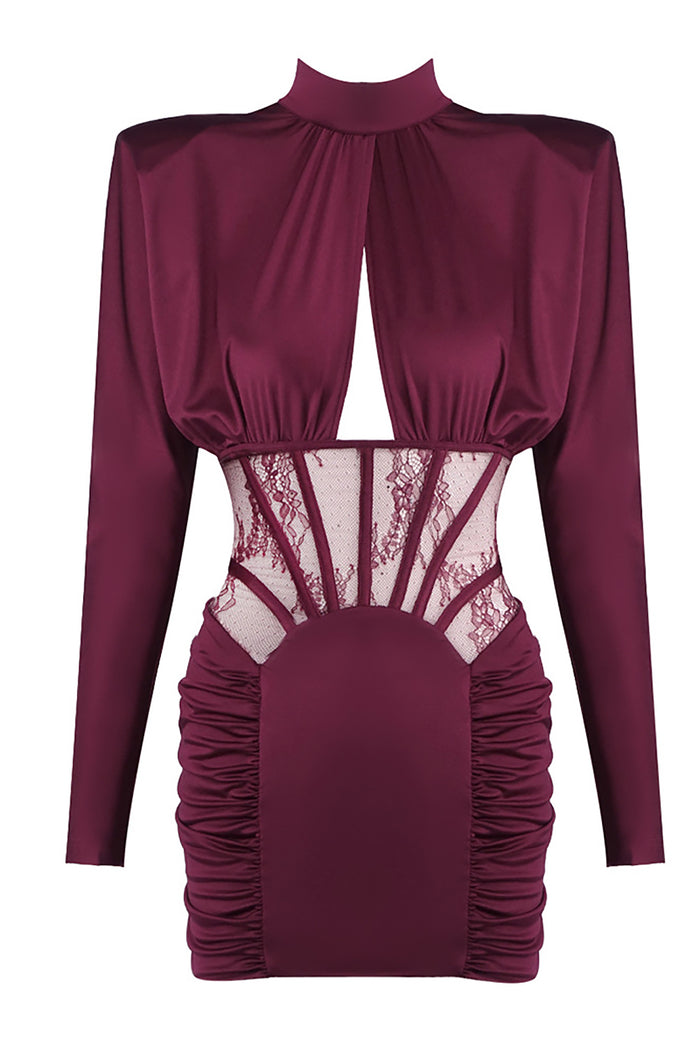 Lace-panel Gathered Mini Dress