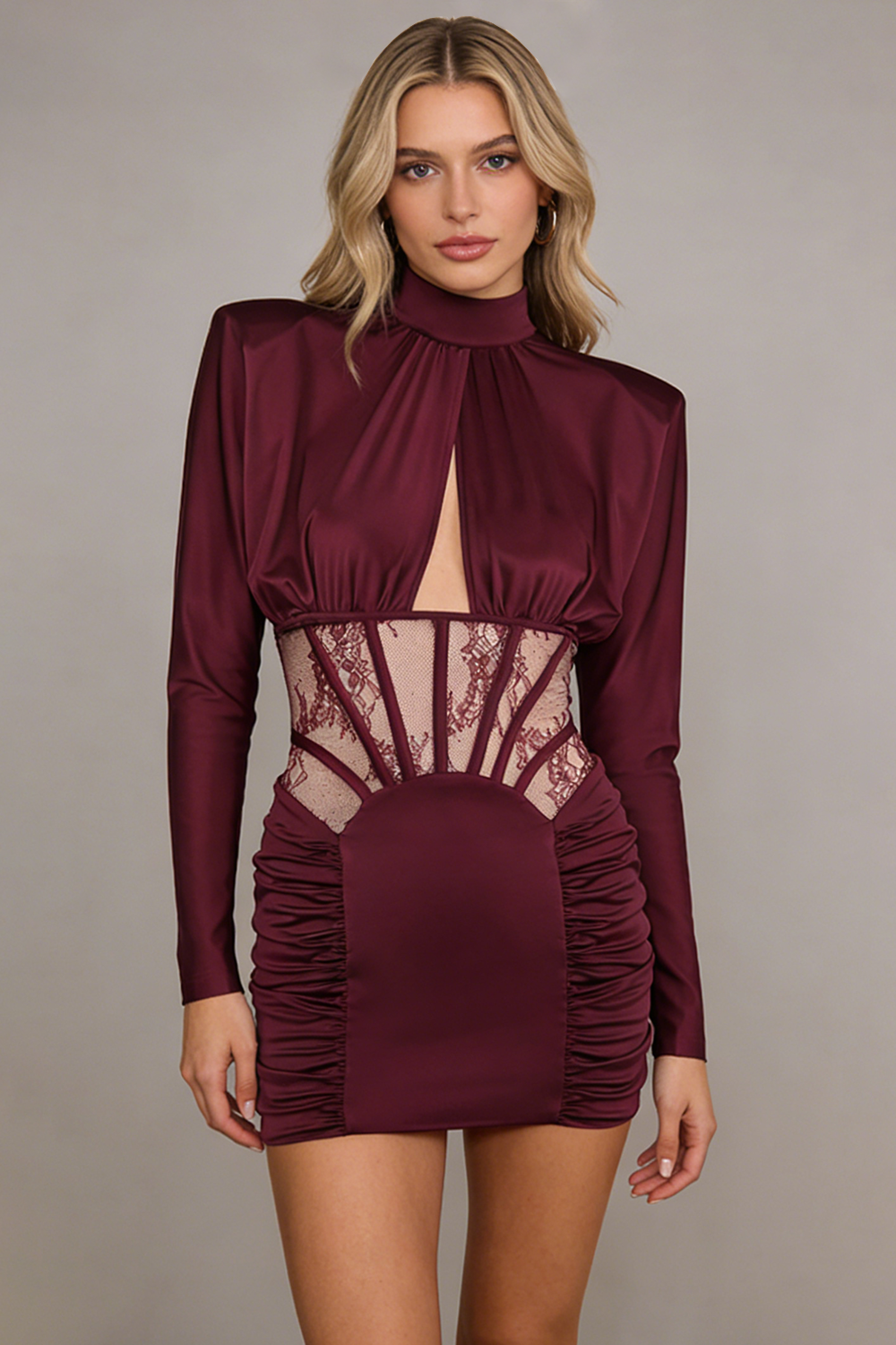 Lace-panel Gathered Mini Dress