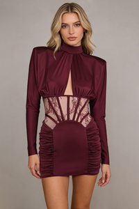 Lace-panel Gathered Mini Dress