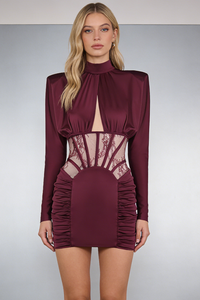 Lace-panel Gathered Mini Dress