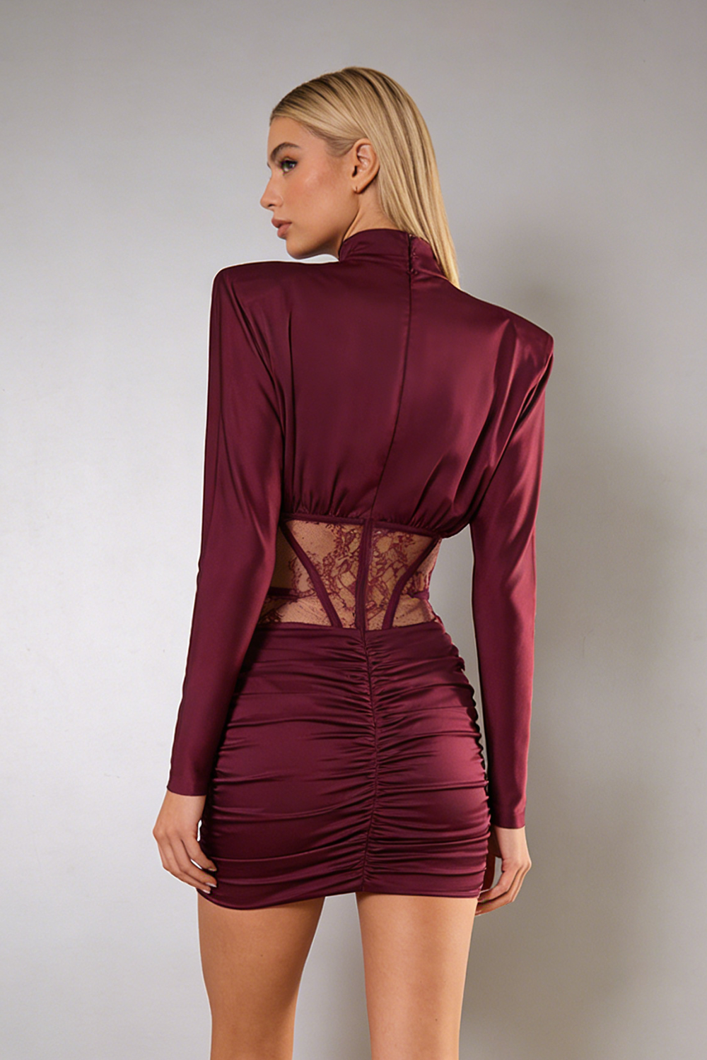 Lace-panel Gathered Mini Dress