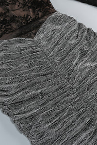 Lace Crystal Embellished Draped Dress In Black