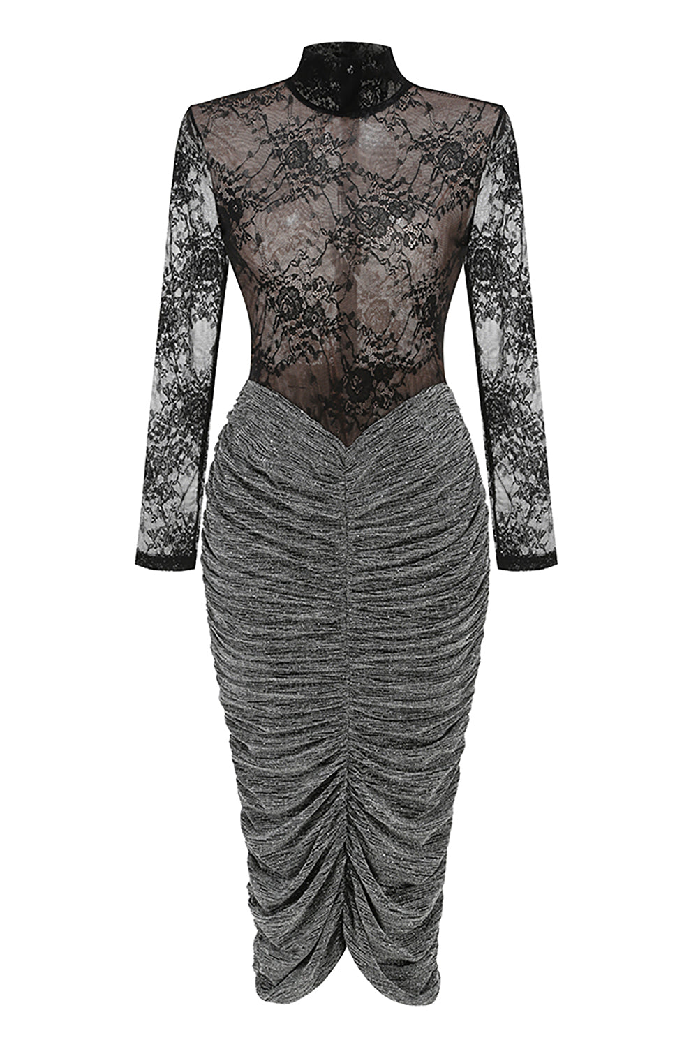 Lace Crystal Embellished Draped Dress In Black