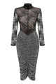 Lace Crystal Embellished Draped Dress In Black
