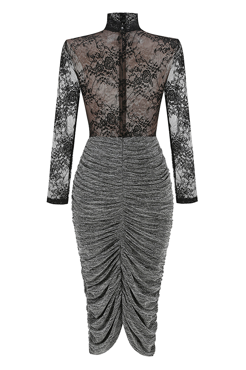 Lace Crystal Embellished Draped Dress In Black