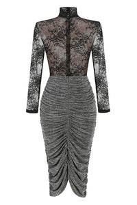 Lace Crystal Embellished Draped Dress In Black