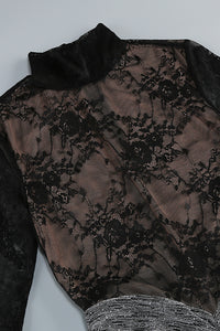 Lace Crystal Embellished Draped Dress In Black