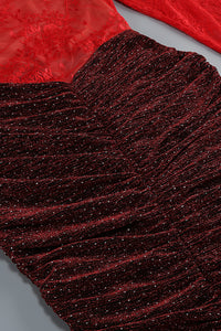 Lace Crystal Embellished Draped Dress In Red