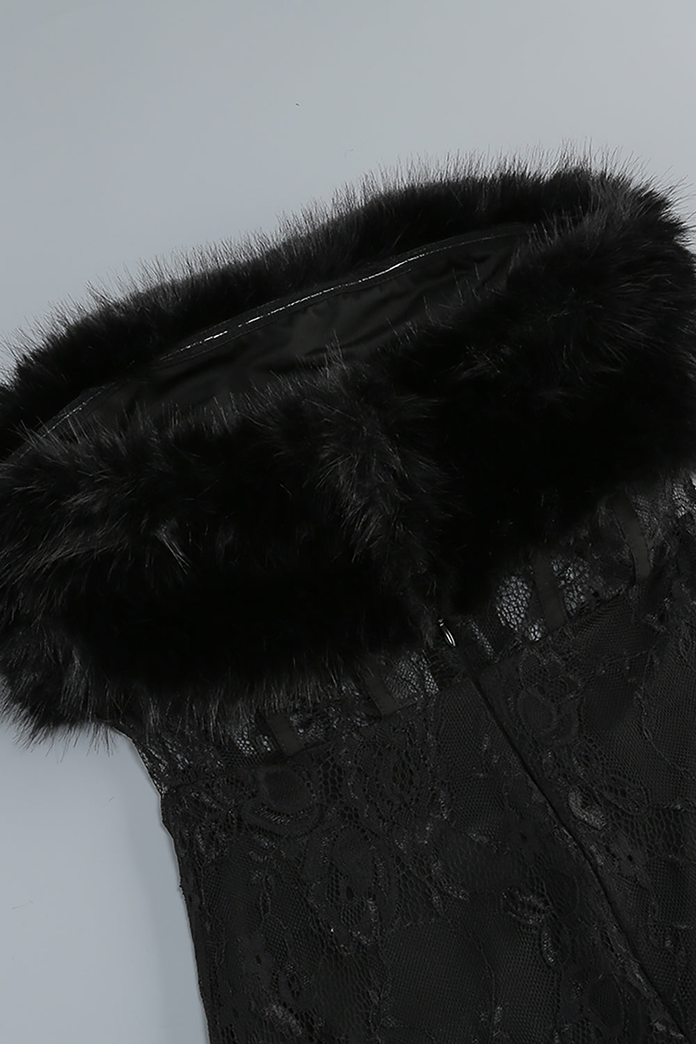 Lace Faux Fur Trim Gown