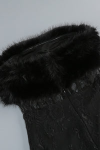 Lace Faux Fur Trim Gown