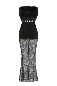 Lace Faux Fur Trim Gown