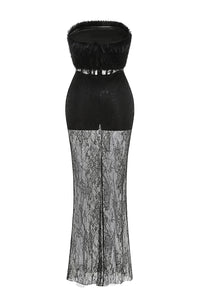 Lace Faux Fur Trim Gown