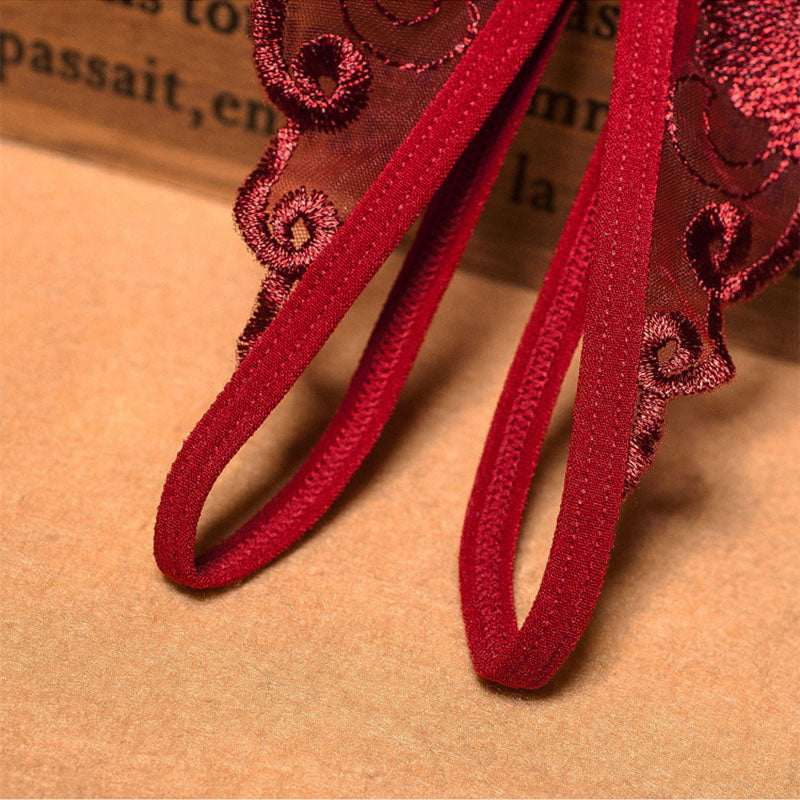 Lace Mesh Open Crotch Adjustable Thongs