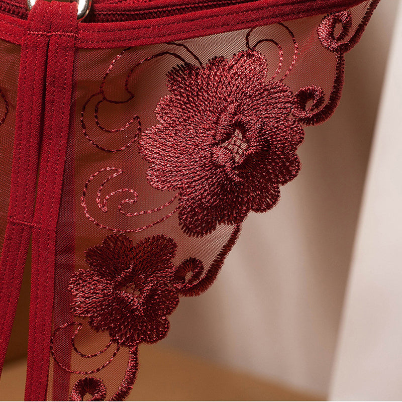 Lace Mesh Open Crotch Adjustable Thongs