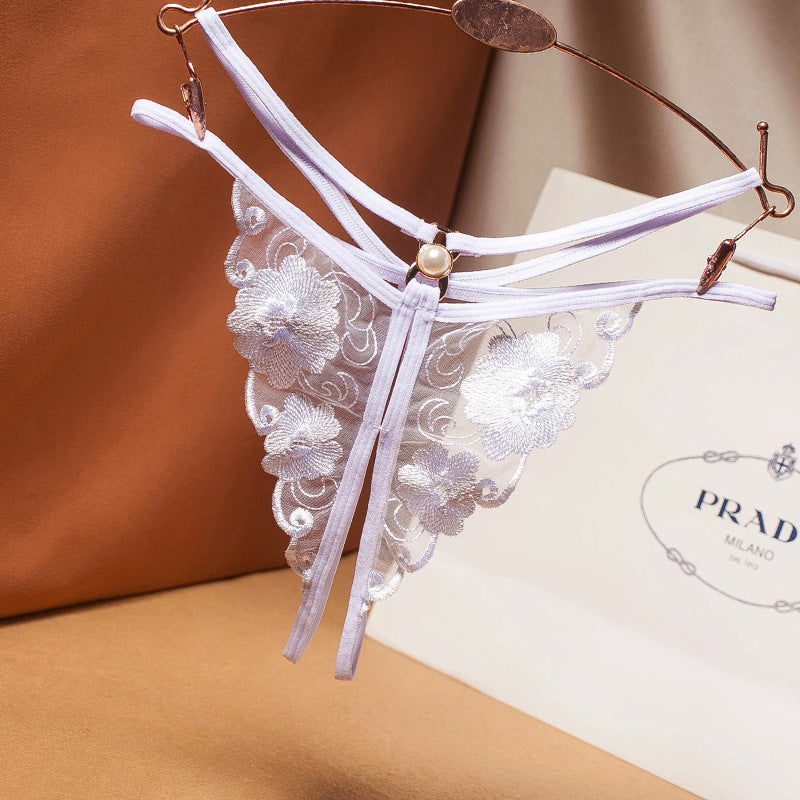 Lace Mesh Open Crotch Adjustable Thongs