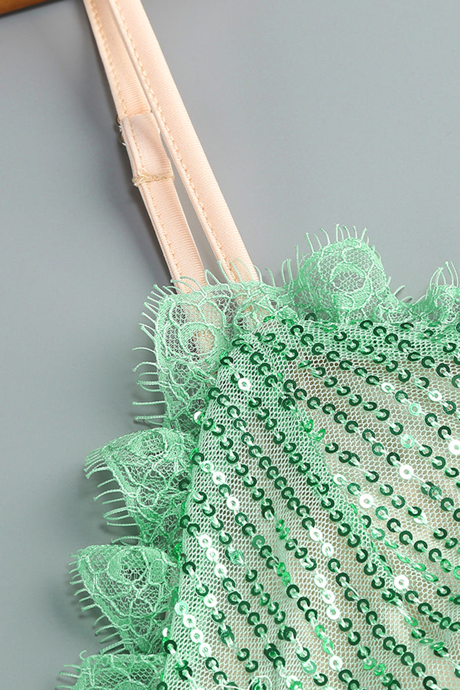 Lace Sequin-embroidered Ruched Slit Gown