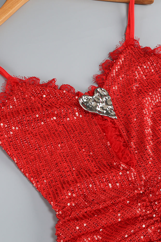 Lace Sequin-embroidered Ruched Slit Gown