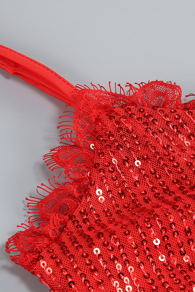 Lace Sequin-embroidered Ruched Slit Gown