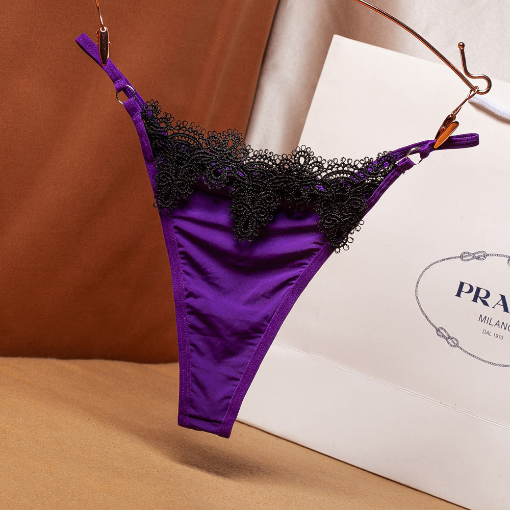 String ajustable en maille brodée de fleurs sexy et tentation