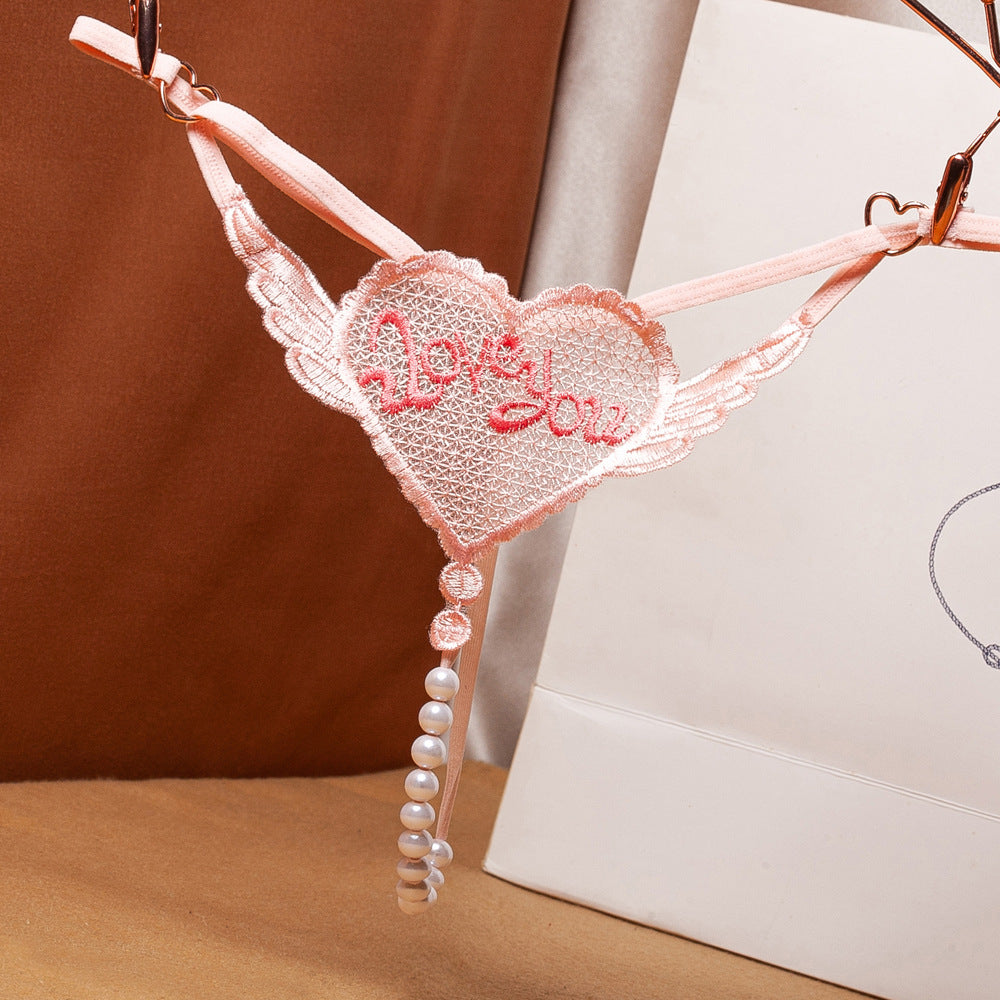 Ladies Embroidery I Lover you Pearl G-Strings
