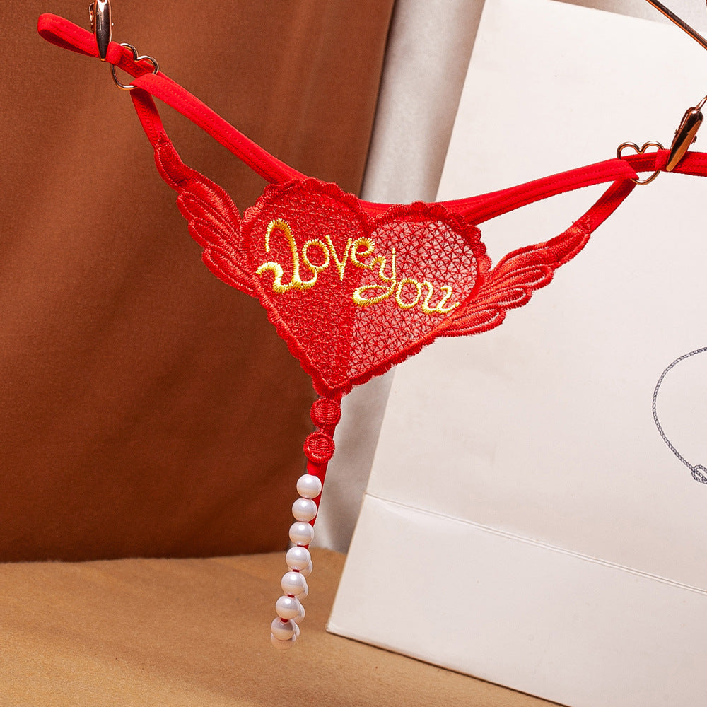 Ladies Embroidery I Lover you Pearl G-Strings