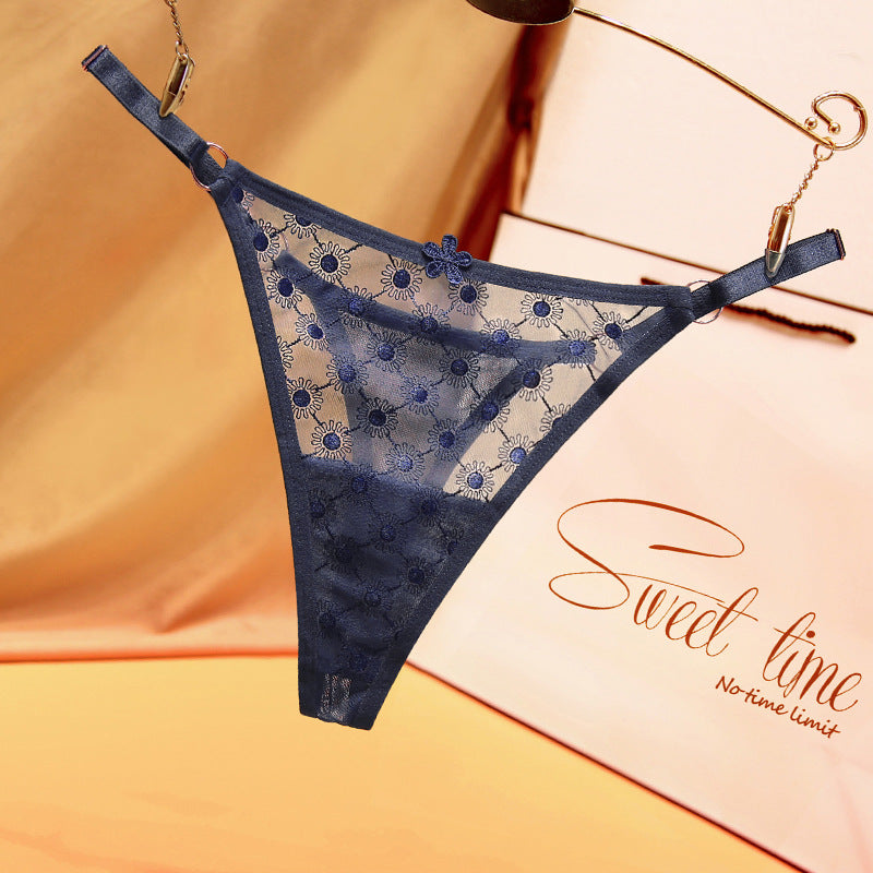Ladies Mesh Embroidered Lace Thongs
