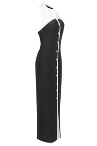 Lapel Backless Button Maxi Dress