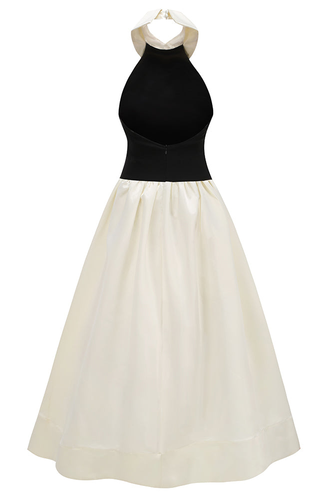 Lapel Fake Open Back A-Line Gown