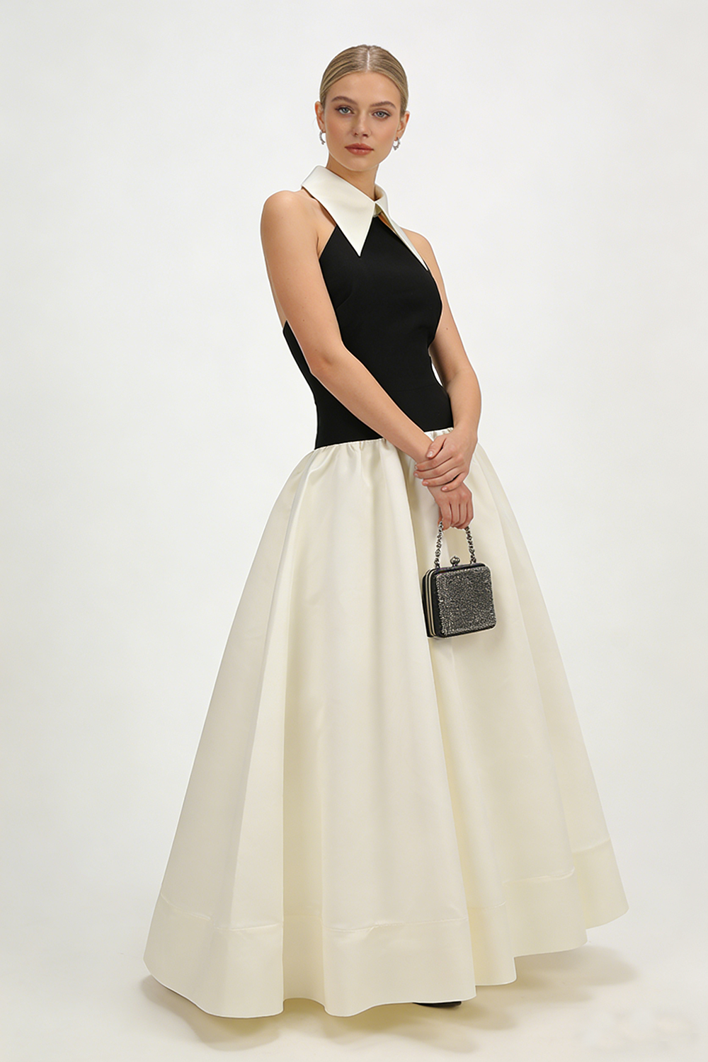 Lapel Fake Open Back A-Line Gown