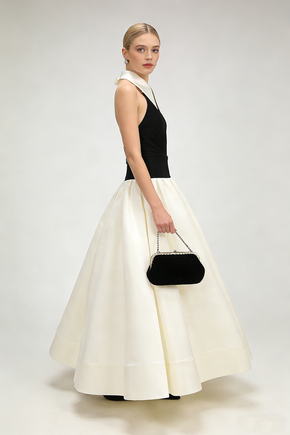 Lapel Fake Open Back A-Line Gown