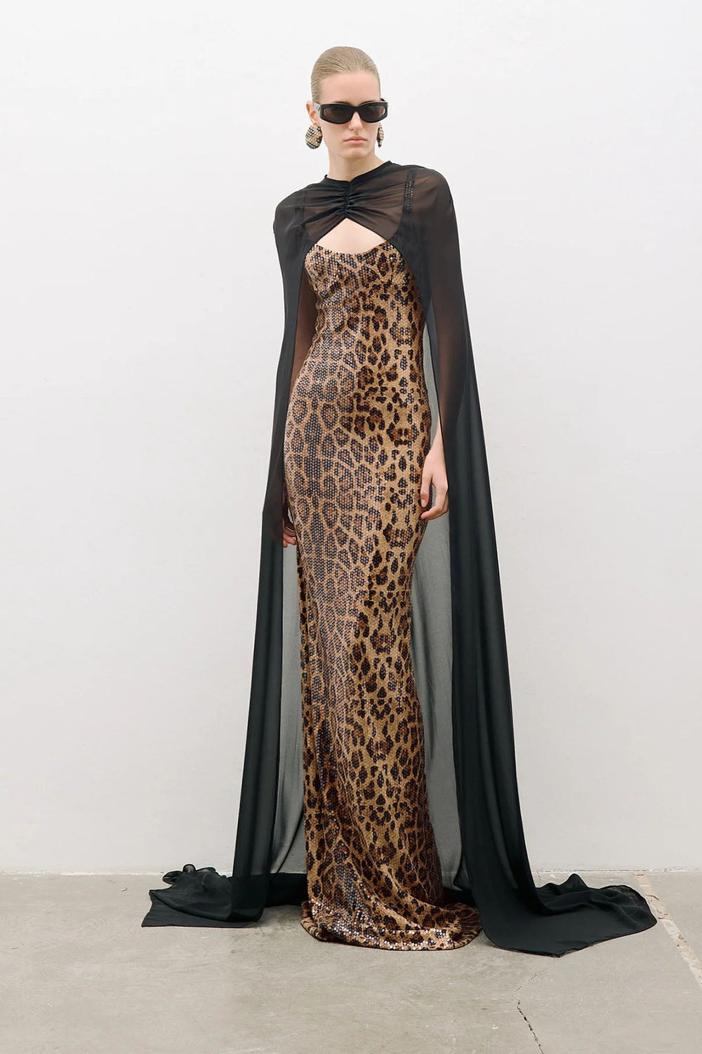Leopard-print Caped Gown
