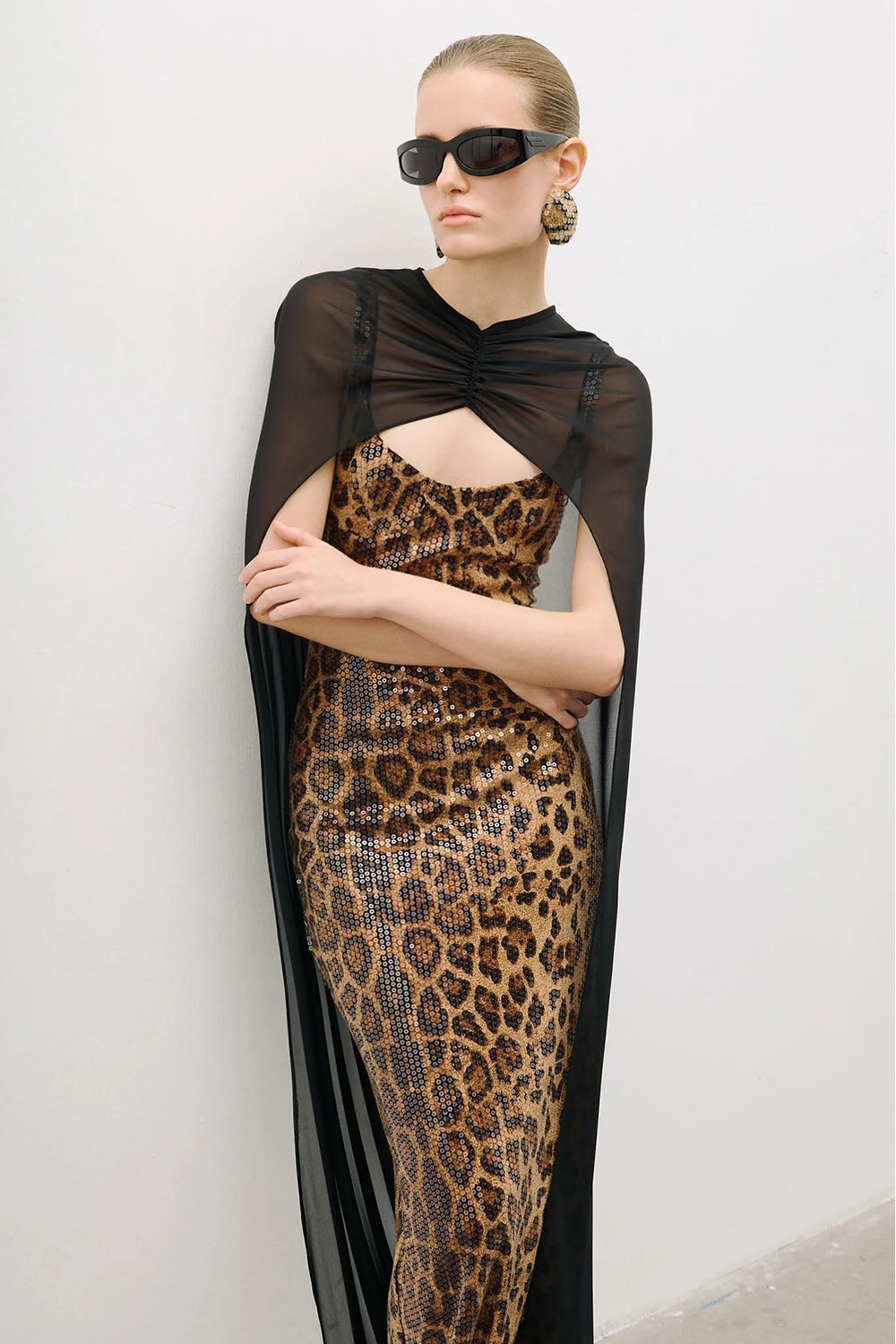 Leopard-print Caped Gown