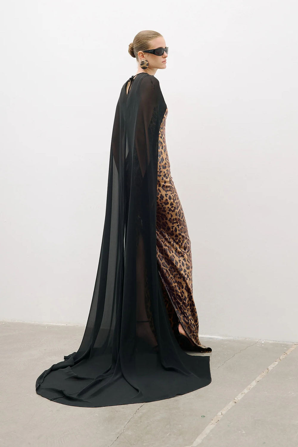 Leopard-print Caped Gown