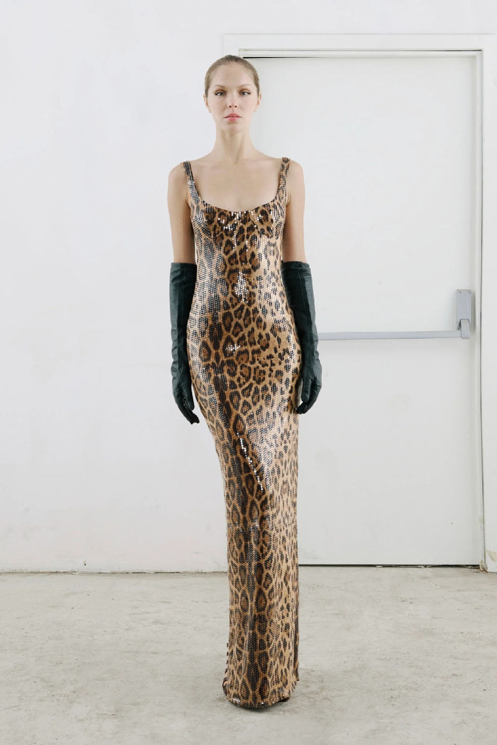 Leopard-print Caped Gown