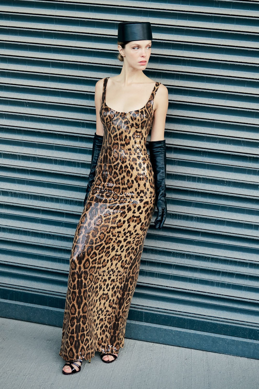 Leopard-print Caped Gown