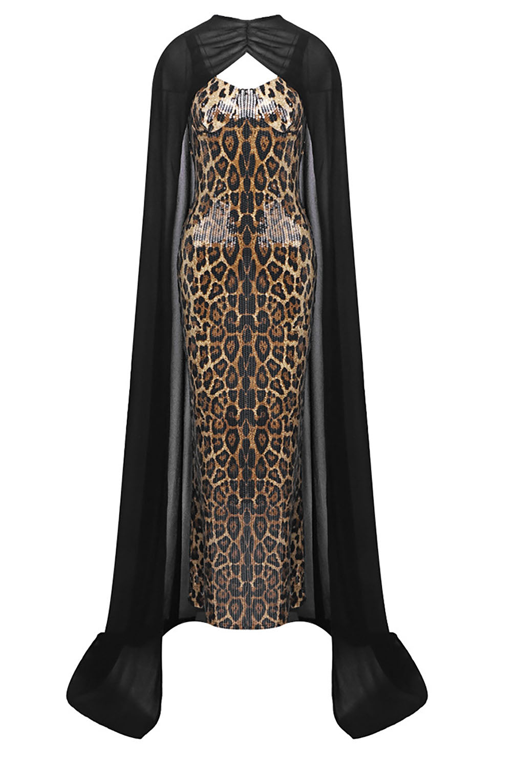 Leopard-print Caped Gown