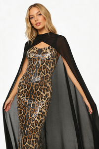 Leopard-print Caped Gown