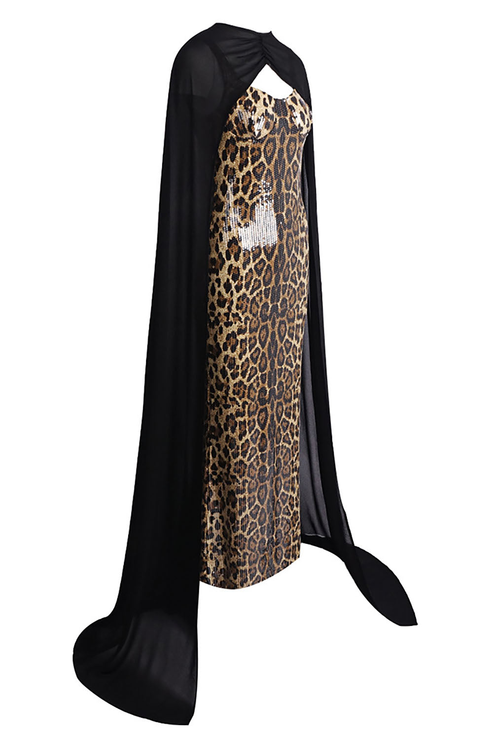 Leopard-print Caped Gown